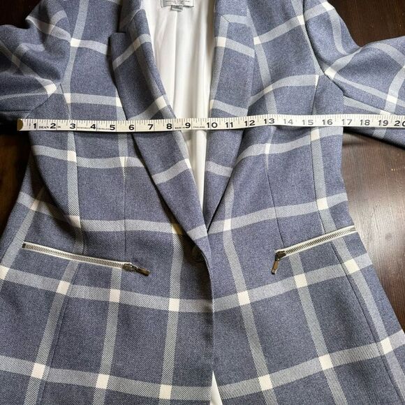 Tahari ASL Women's Petite Plaid Zip-Detail Blazer (6P, Blue/White) - Picture 7 of 9